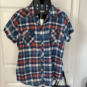 Orvis Navy and red Plaid Shirt